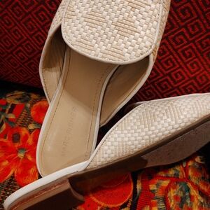 Marc Fisher Woven Summer Slides, White and Beige combo. US 8.